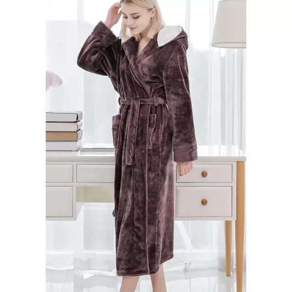 Flygo Women's Hooded Fleece Shawl Kimono Bathrobe Long Warm Flannel Robe