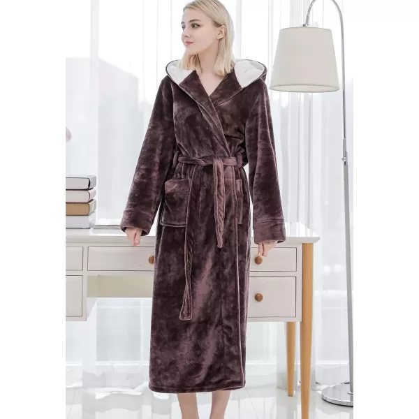 Flygo Women's Hooded Fleece Shawl Kimono Bathrobe Long Warm Flannel Robe