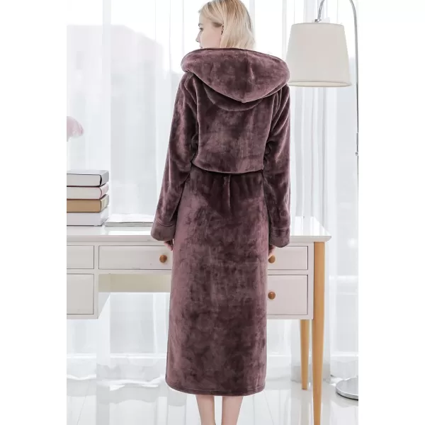Flygo Women's Hooded Fleece Shawl Kimono Bathrobe Long Warm Flannel Robe