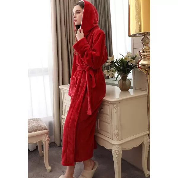 Flygo Women's Hooded Fleece Shawl Kimono Bathrobe Long Warm Flannel Robe