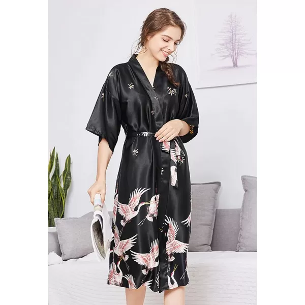 Flygo Women's Kimono Robe Bridesmaid Satin Bathrobe Peacock