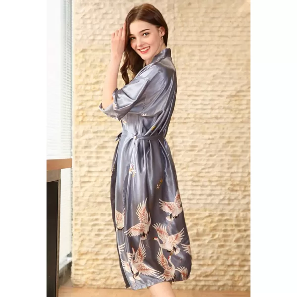 Flygo Women's Kimono Robe Bridesmaid Satin Bathrobe Peacock