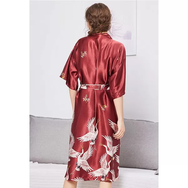 Flygo Women's Kimono Robe Bridesmaid Satin Bathrobe Peacock