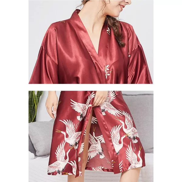 Flygo Women's Kimono Robe Bridesmaid Satin Bathrobe Peacock