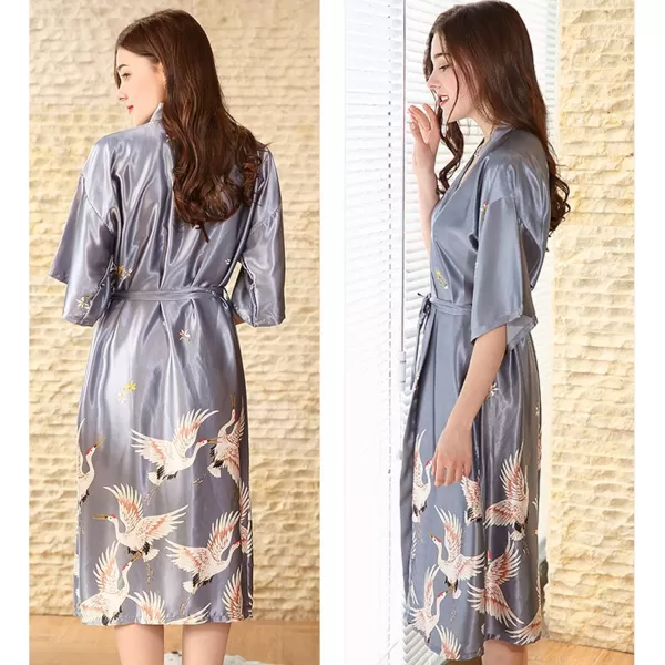 Flygo Women's Kimono Robe Bridesmaid Satin Bathrobe Peacock