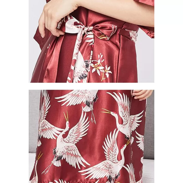 Flygo Women's Kimono Robe Bridesmaid Satin Bathrobe Peacock