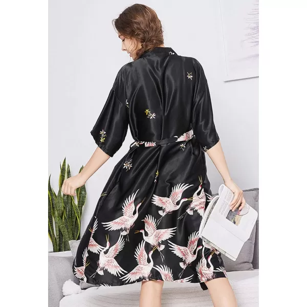 Flygo Women's Kimono Robe Bridesmaid Satin Bathrobe Peacock