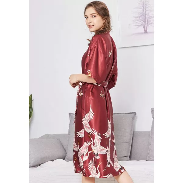 Flygo Women's Kimono Robe Bridesmaid Satin Bathrobe Peacock
