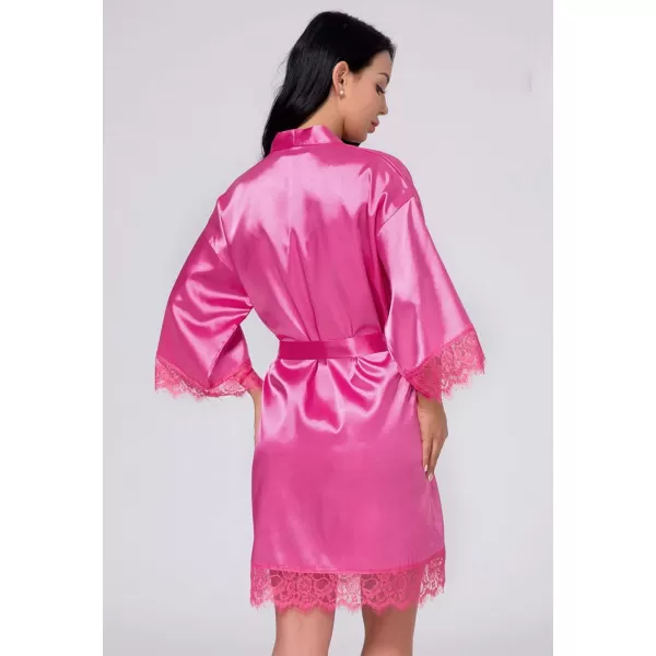 Flygo Women's Lace Trim Satin Kimono Bathrobe Short Sleepgown Nightwear