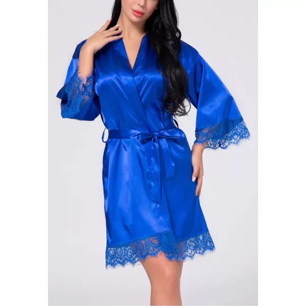 Flygo Women's Lace Trim Satin Kimono Bathrobe Short Sleepgown Nightwear