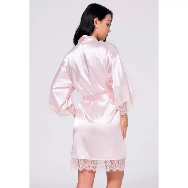 Flygo Women's Lace Trim Satin Kimono Bathrobe Short Sleepgown Nightwear
