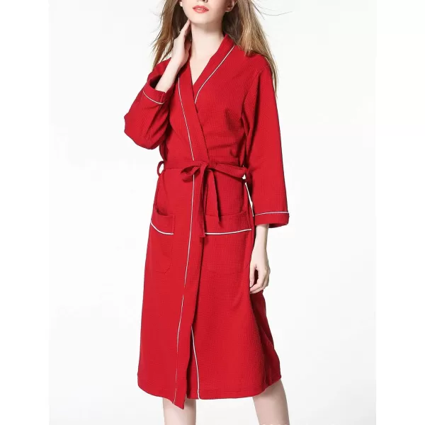 Flygo Women's Lightweight Waffle Wave Cotton Loungewear Hotel Spa Bathrobe