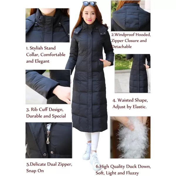 Flygo Womens Long Down Coat Hooded Maxi Down Parka Puffer Jacket Outerwear