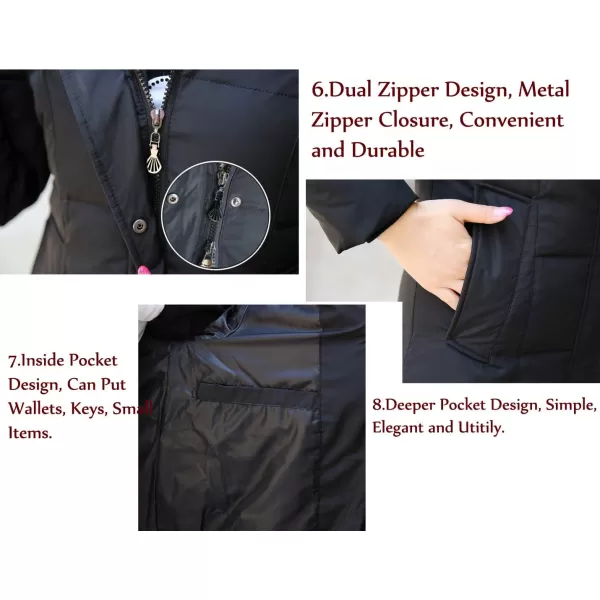 Flygo Womens Long Down Coat Hooded Maxi Down Parka Puffer Jacket Outerwear