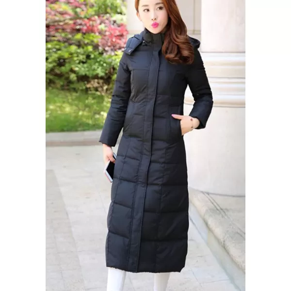 Flygo Womens Long Down Coat Hooded Maxi Down Parka Puffer Jacket Outerwear