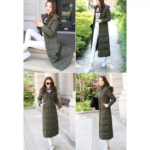 Flygo Womens Long Down Coat Hooded Maxi Down Parka Puffer Jacket Outerwear