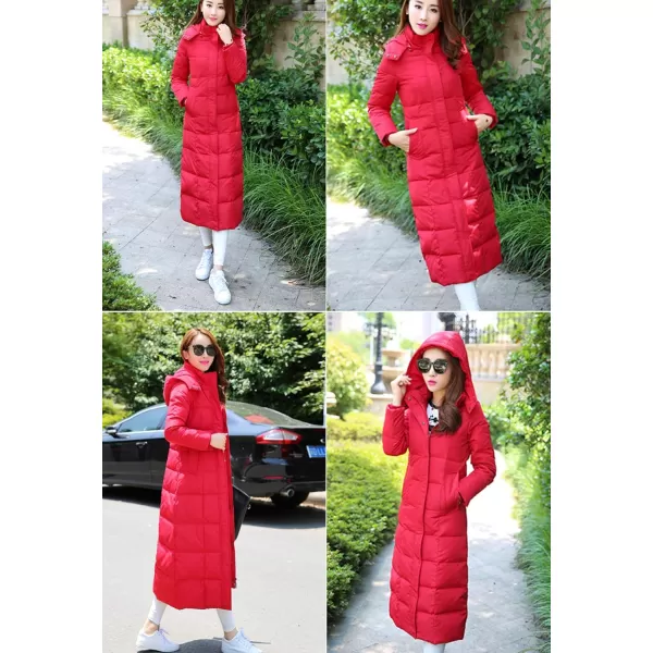 Flygo Womens Long Down Coat Hooded Maxi Down Parka Puffer Jacket Outerwear