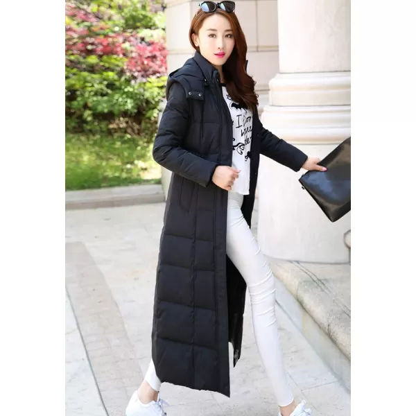 Flygo Womens Long Down Coat Hooded Maxi Down Parka Puffer Jacket Outerwear