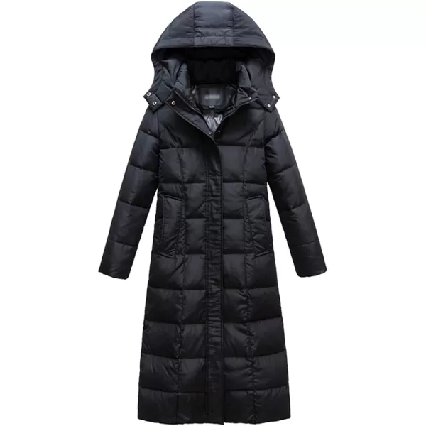 Flygo Womens Long Down Coat Hooded Maxi Down Parka Puffer Jacket Outerwear