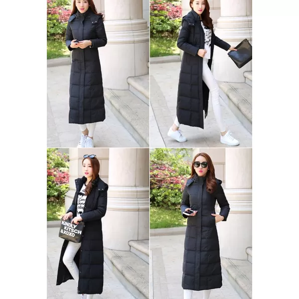 Flygo Womens Long Down Coat Hooded Maxi Down Parka Puffer Jacket Outerwear