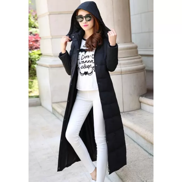 Flygo Womens Long Down Coat Hooded Maxi Down Parka Puffer Jacket Outerwear