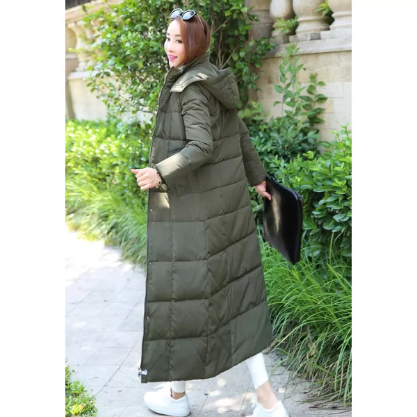 Flygo Womens Long Down Coat Hooded Maxi Down Parka Puffer Jacket Outerwear