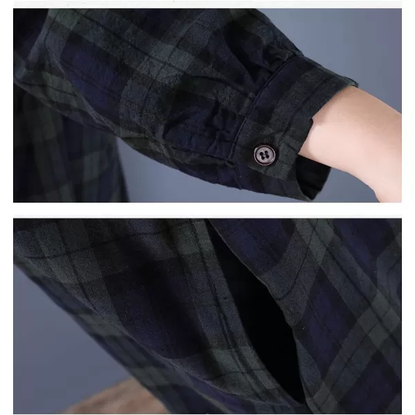 Flygo Women's Long Sleeve Button Plaid Long Shirt Loose Casual Midi Dress Sleepwear