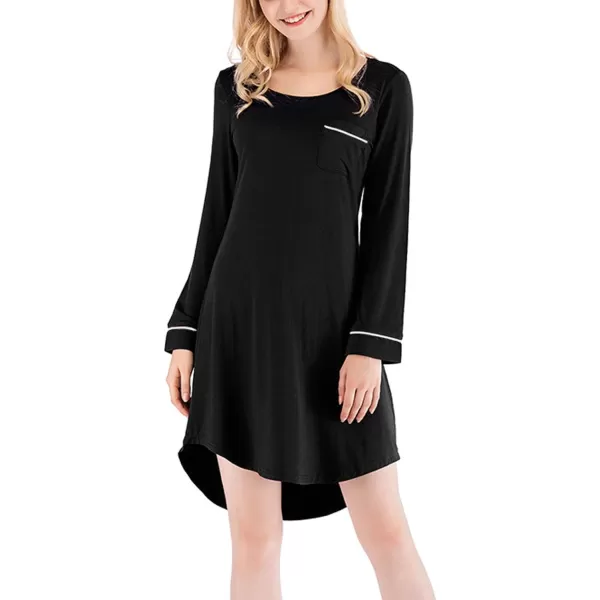 Flygo Womens Modal Nightgown Long Sleeve Scoopneck Sleepshirt