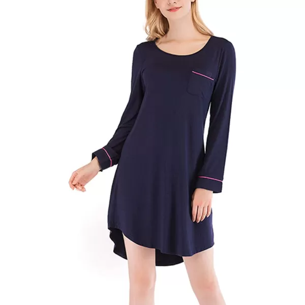 Flygo Womens Modal Nightgown Long Sleeve Scoopneck Sleepshirt