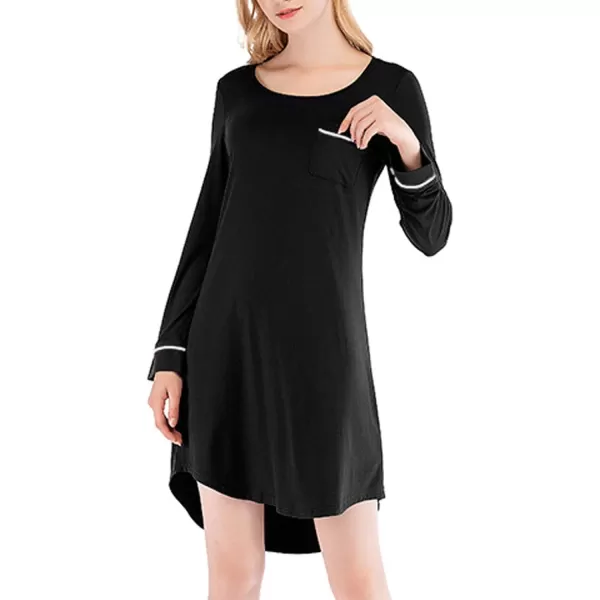 Flygo Womens Modal Nightgown Long Sleeve Scoopneck Sleepshirt
