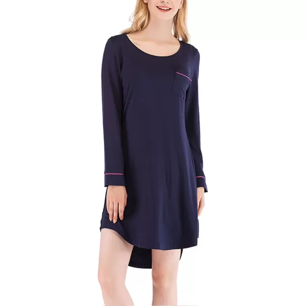 Flygo Womens Modal Nightgown Long Sleeve Scoopneck Sleepshirt