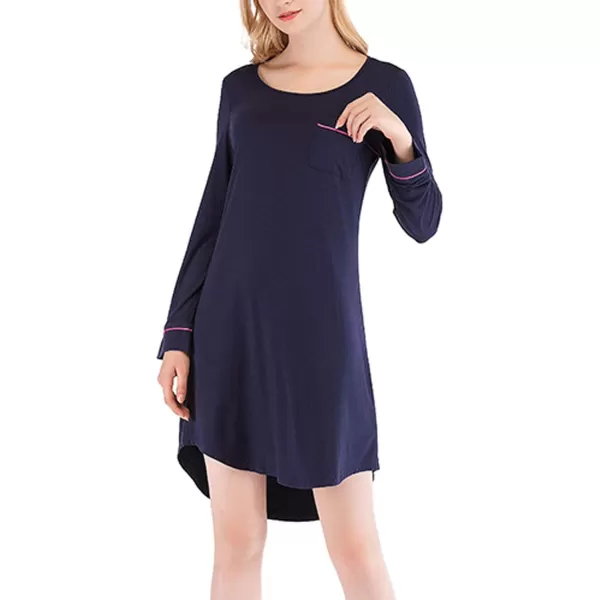 Flygo Womens Modal Nightgown Long Sleeve Scoopneck Sleepshirt