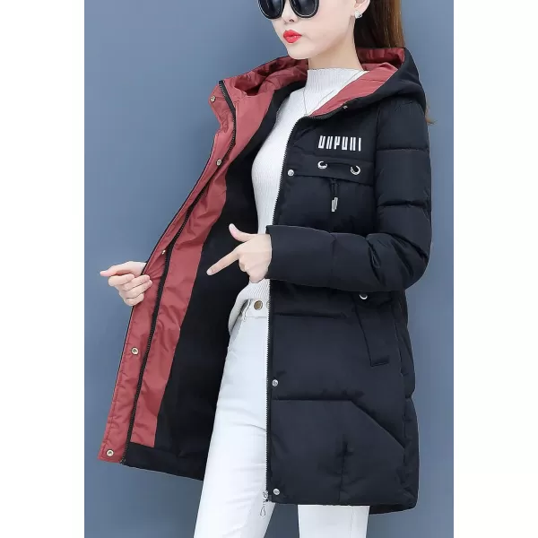 Flygo Women's Puffer Parka Jacket Thickened Hooded Long Quilted Insulated Warm Coat