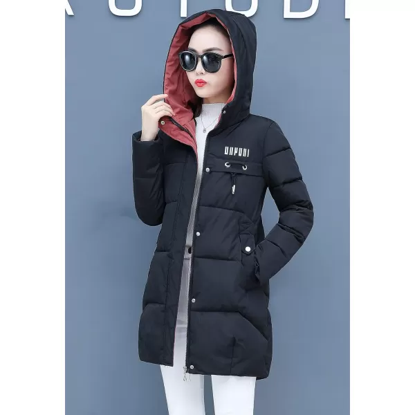 Flygo Women's Puffer Parka Jacket Thickened Hooded Long Quilted Insulated Warm Coat