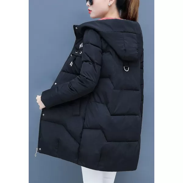Flygo Women's Puffer Parka Jacket Thickened Hooded Long Quilted Insulated Warm Coat
