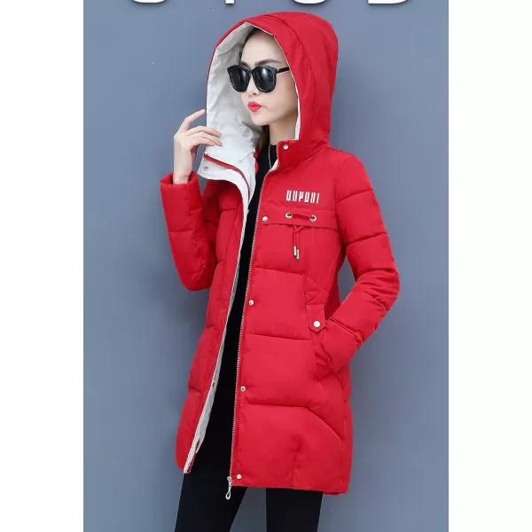 Flygo Women's Puffer Parka Jacket Thickened Hooded Long Quilted Insulated Warm Coat