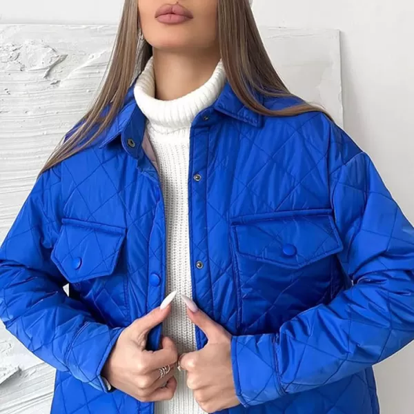 Flygo Women's Quilted Jacket Diamond Button Down Winter Padded Puffer Outerwear with Belt