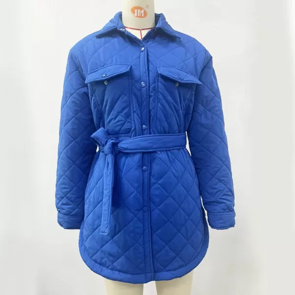 Flygo Women's Quilted Jacket Diamond Button Down Winter Padded Puffer Outerwear with Belt