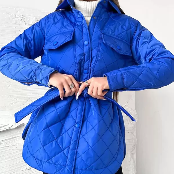 Flygo Women's Quilted Jacket Diamond Button Down Winter Padded Puffer Outerwear with Belt