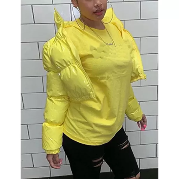 Flygo Women's Shiny Cropped Puffer Jacket Quilted Winter Zip Up Bubble Puffy Coat