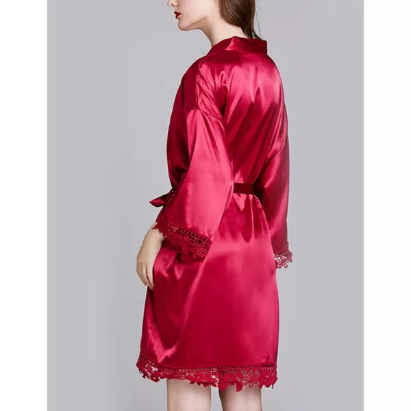 Flygo Women's Simulation Silk Stain Lace Bathrobes Kimono Robe Bridesmaid Robes Pajamas Sleepwear Nightwear