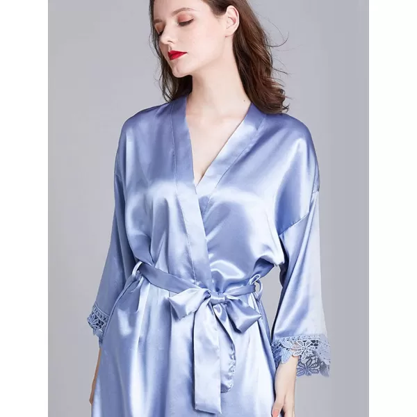 Flygo Women's Simulation Silk Stain Lace Bathrobes Kimono Robe Bridesmaid Robes Pajamas Sleepwear Nightwear