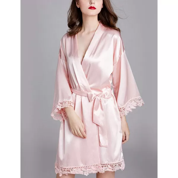 Flygo Women's Simulation Silk Stain Lace Bathrobes Kimono Robe Bridesmaid Robes Pajamas Sleepwear Nightwear