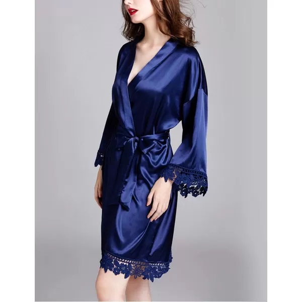 Flygo Women's Simulation Silk Stain Lace Bathrobes Kimono Robe Bridesmaid Robes Pajamas Sleepwear Nightwear