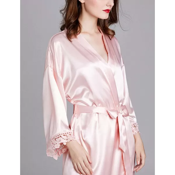 Flygo Women's Simulation Silk Stain Lace Bathrobes Kimono Robe Bridesmaid Robes Pajamas Sleepwear Nightwear