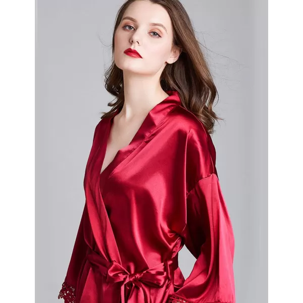 Flygo Women's Simulation Silk Stain Lace Bathrobes Kimono Robe Bridesmaid Robes Pajamas Sleepwear Nightwear