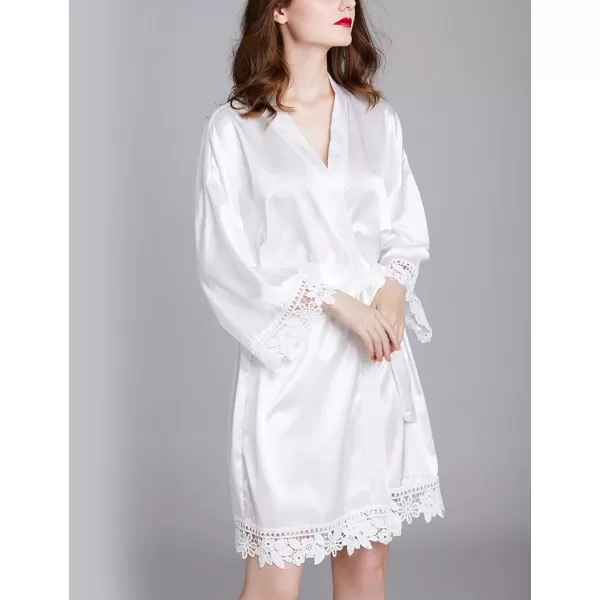 Flygo Women's Simulation Silk Stain Lace Bathrobes Kimono Robe Bridesmaid Robes Pajamas Sleepwear Nightwear