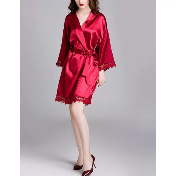 Flygo Women's Simulation Silk Stain Lace Bathrobes Kimono Robe Bridesmaid Robes Pajamas Sleepwear Nightwear