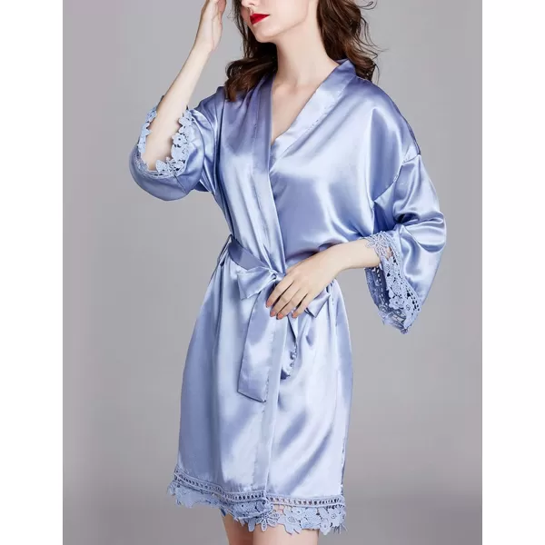 Flygo Women's Simulation Silk Stain Lace Bathrobes Kimono Robe Bridesmaid Robes Pajamas Sleepwear Nightwear