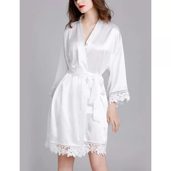 Flygo Women's Simulation Silk Stain Lace Bathrobes Kimono Robe Bridesmaid Robes Pajamas Sleepwear Nightwear